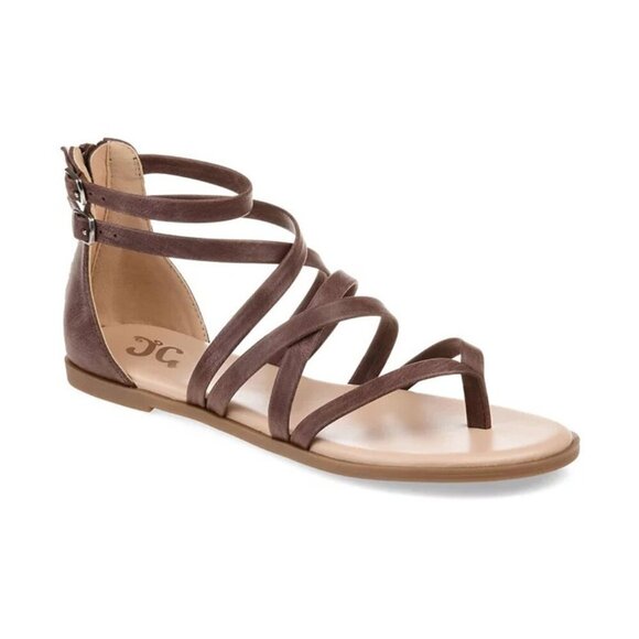 Journee Collection Womens Size 11 Zailie Strappy Gladiator Flat Sandals in Brown - Picture 1 of 13